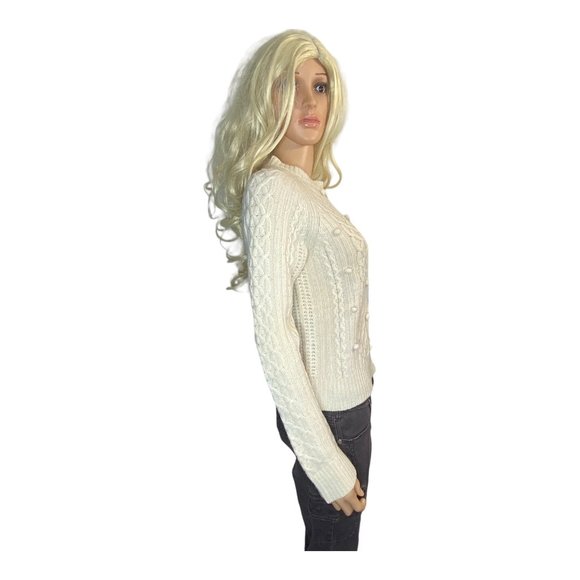 J. Crew Women's Small Lambswool Popcorn Pom Cable-knit Fisherman Sweater HTF - Picture 4 of 16